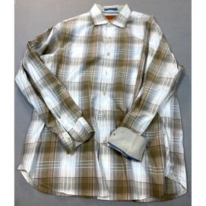 TOMMY BAHAMA Shirt Medium Multicolor Plaid Button Down Mens Flip Cuff‎
